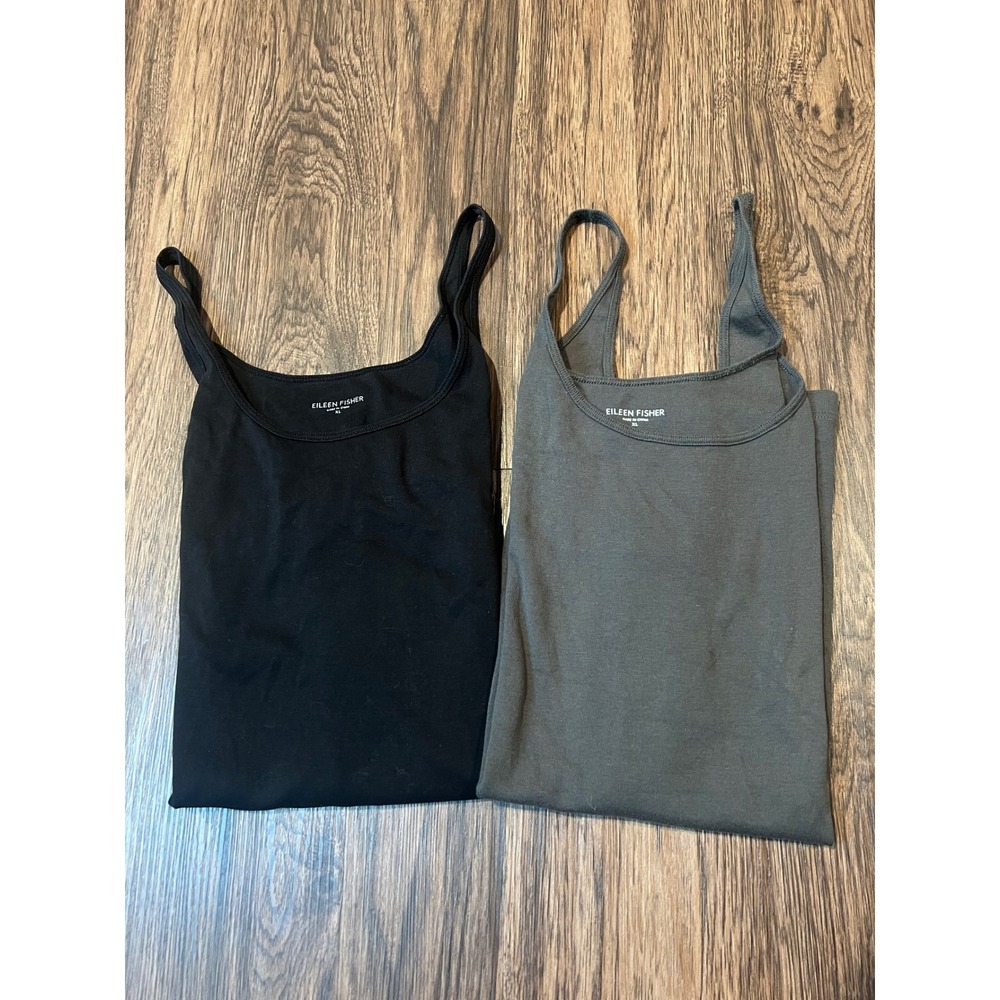 Eileen Fisher Organic Cotton Tank Top Set 2 Pack Black Grey XL Scoop Neck